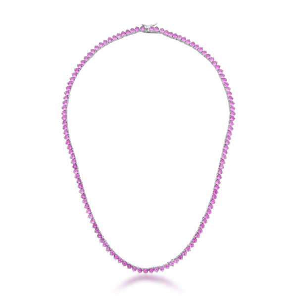 Colar Riviera Com Zircônias Rosas Redondas Banho Ródio Branco