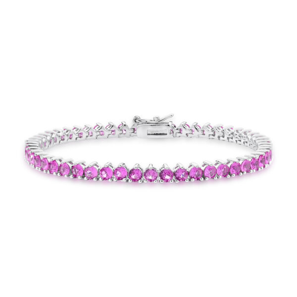 Pulseira Riviera 3 Garras Pedra Redonda Rosa