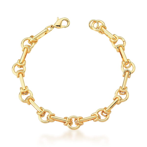 Pulseira Com Elos Intercalados Lisos Banhada A Ouro 18k