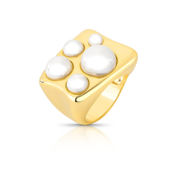 Anel Curvo Com Pérola Shell Banhado A Ouro 18k