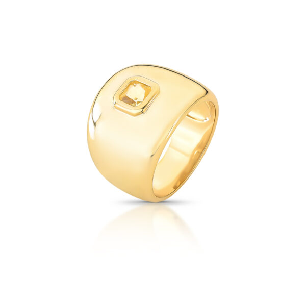 Anel Abaulado Com Cristal Quadrado Amarelo