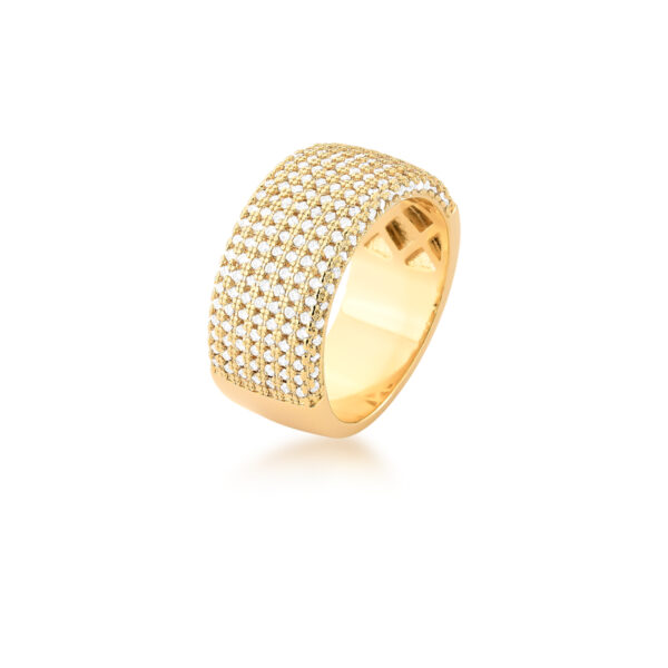 Anel Cravejado Com Nove Fileiras Banho Ouro 18k