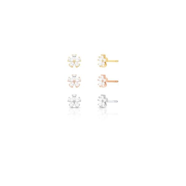 Trio De Brincos Com Flores Em Cristal