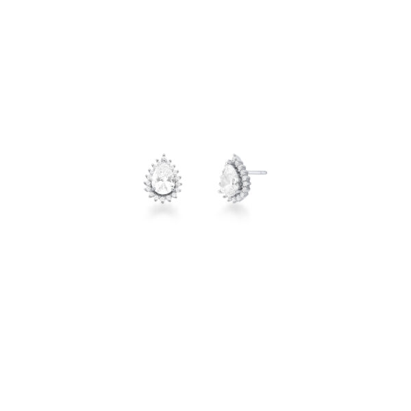 Brinco Com Cristal De Gota E Zircônias Em Prata