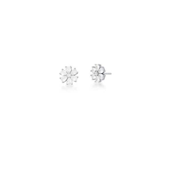 Brinco Flor Cristais De Gota Em Prata Rodinada