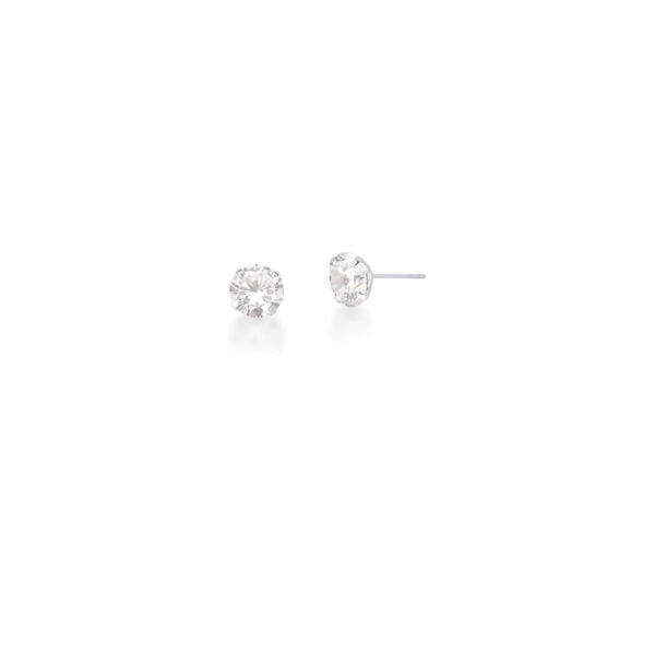 Brinco Ponto De Luz Cristal Redondo 4 Garras Em Prata