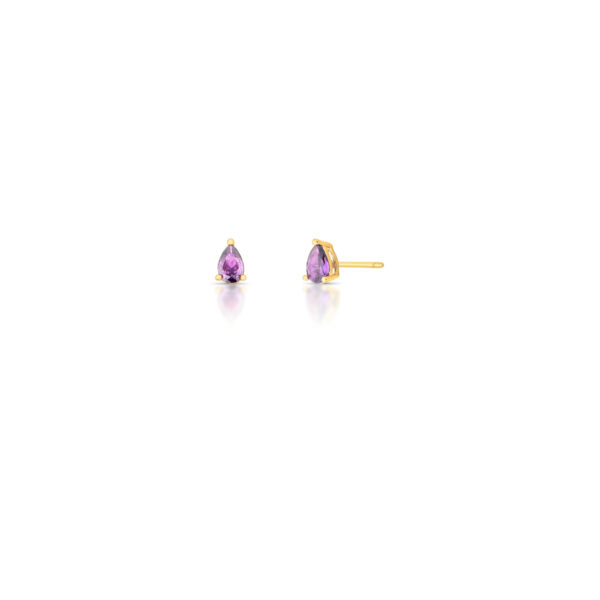 Brinco Pequeno Cristal Gota Roxo Vazado Lateral
