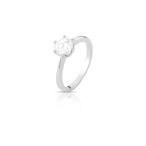 Anel Solitário Com Cristal Redondo Em Prata 925