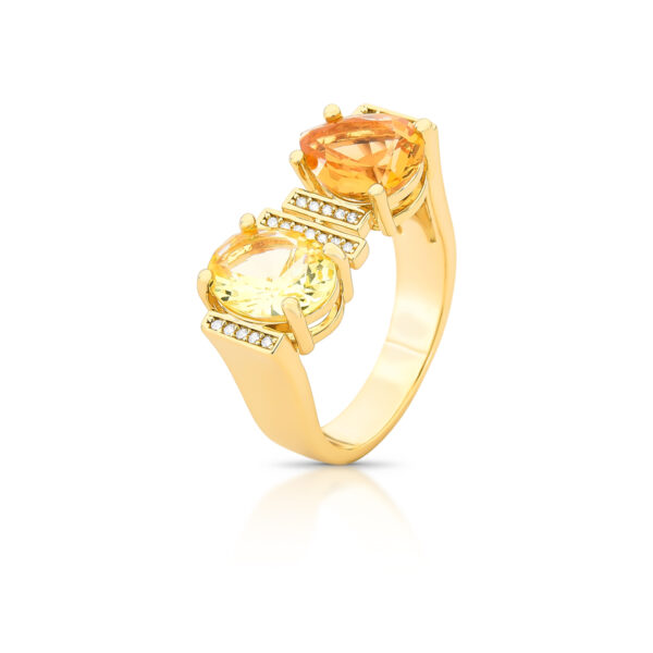 Anel Com Cristais 2 Tons E Linhas Cravejadas Zircônia