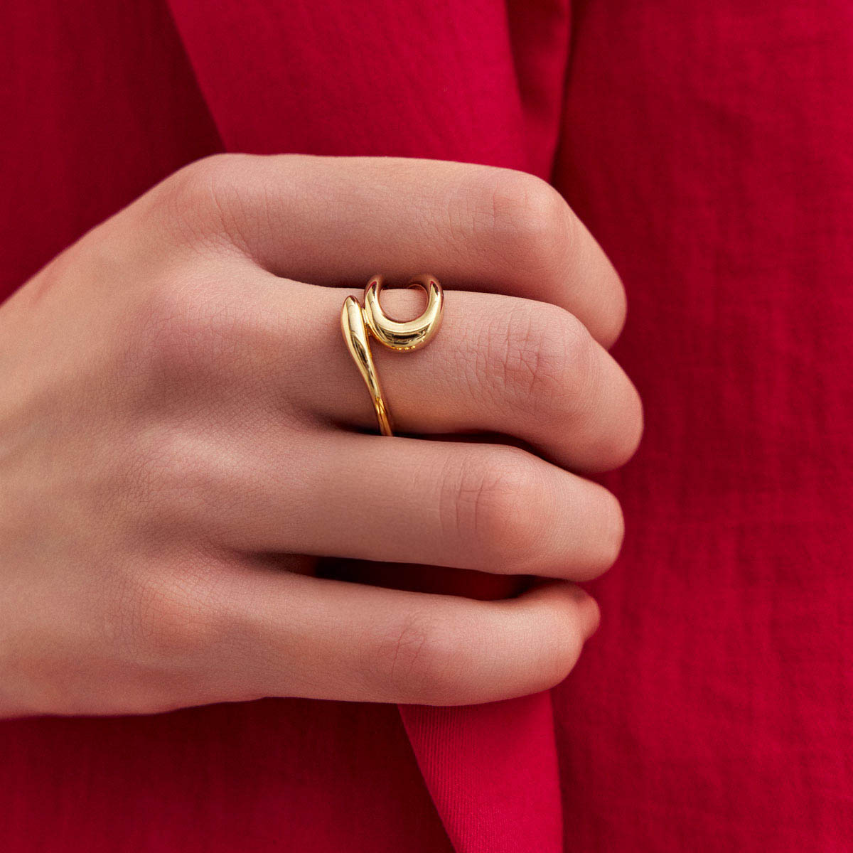 Anel Vazado 2 Volta Curvo Banho Ouro 18k