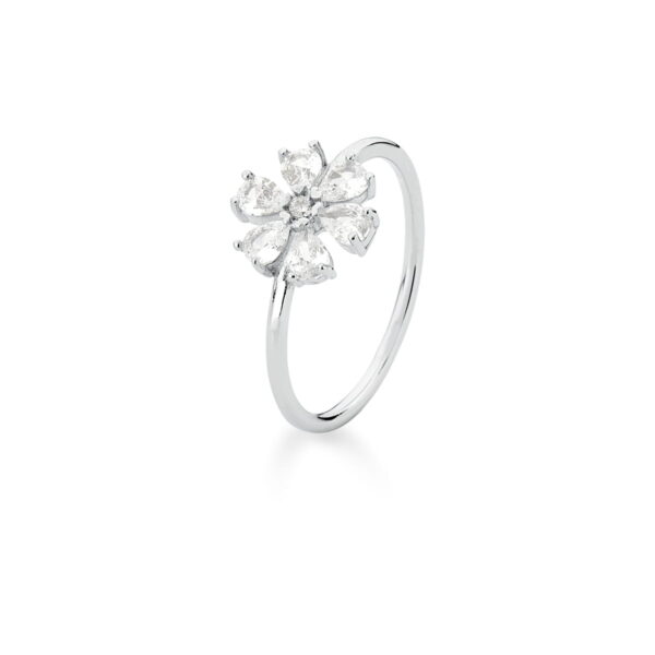 Anel Cristal Flor Em Prata 925