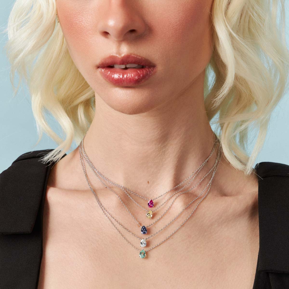 Colar Com Pingente De Gota Ponto De Luz Roxo Prata 925