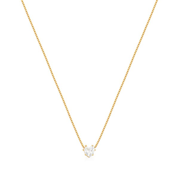 Corrente Com Pingente Cristal De Coração Banho Ouro 18k