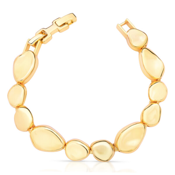 Pulseira Com Elos Ovais Abaulados E Acetinado Banho Ouro 18k