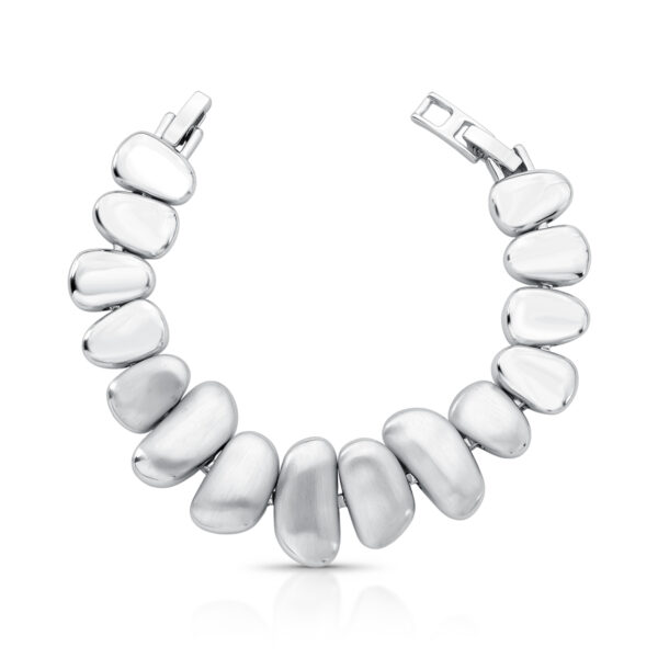 Pulseira Com Elos Ovais Abaulados E Acetinado Banho Ródio Branco