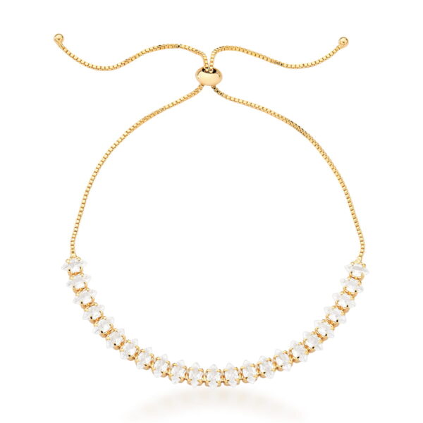Pulseira Regulável Cristal Navete 4 Garras Banho Ouro 18k