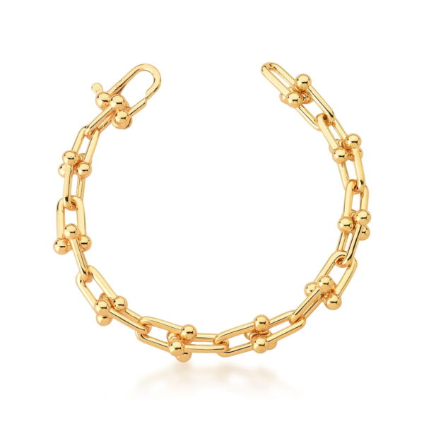 Pulseira Maleável Elos E Bolinhas Banho Ouro 18k