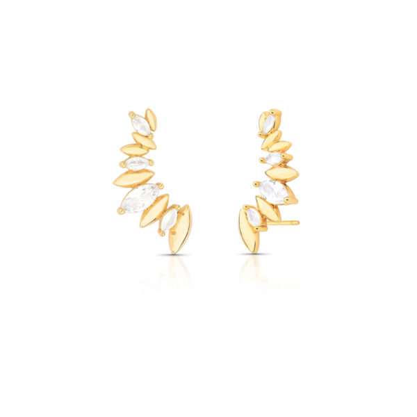 Ear Cuff Intercalado Cristais Navete Banho Ouro 18k