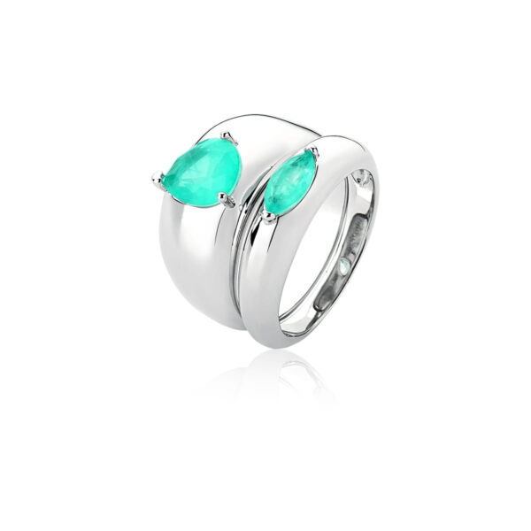 Anel Cristal Fusion Turmalina Navete Banho Ródio Branco