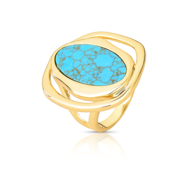 Anel Grande Pedra Turquesa Oval Curvo Vazado
