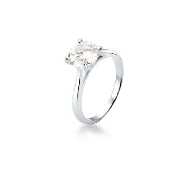 Anel Solitario Cristal Moissanite Redondo 4 Garra Lateral Vazado