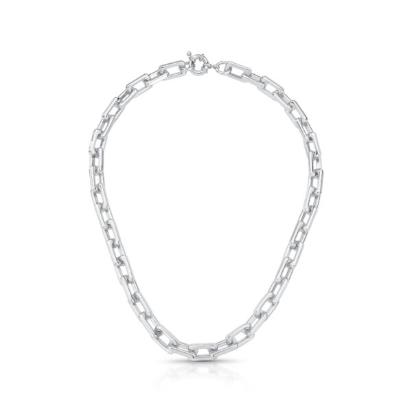 Colar Com Elos Retangulares Lisos Ródio Branco