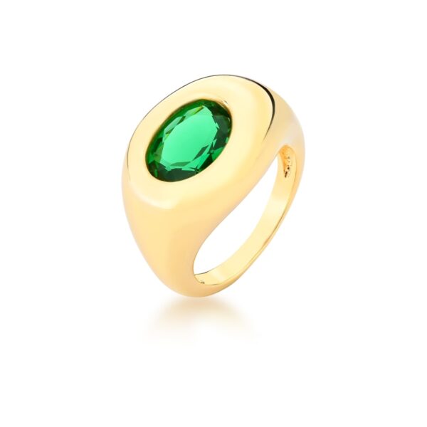 Anel Com Cristal Oval na Cor Esmeralda Banhado a Ouro 18k