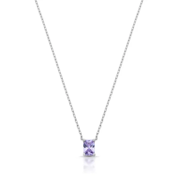 Colar Com Pingente De Cristal Retangular Roxo Claro