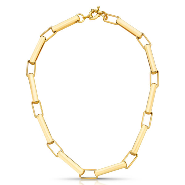 Colar Liso Com Elos Retangulares Intercalados E Fecho Boia