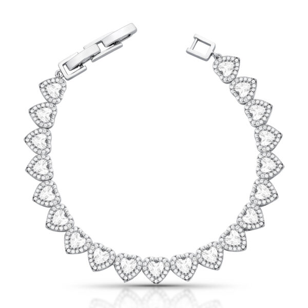 Pulseira Riviera Maleável Cristal Coracão E Contorno Zircônia