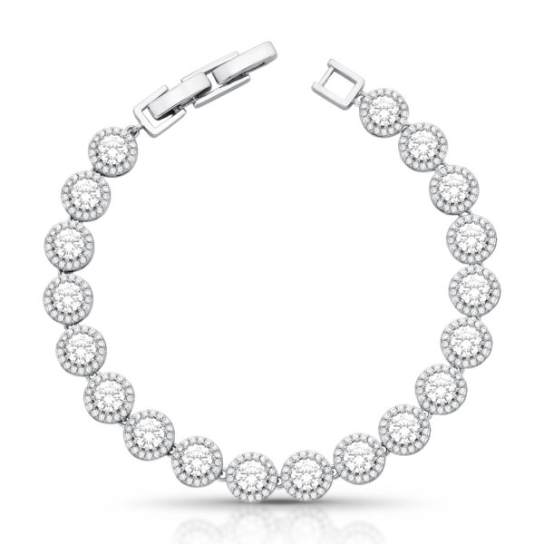 Pulseira Riviera Maleável Cristal Redondo + Contorno Zircônia Lateral