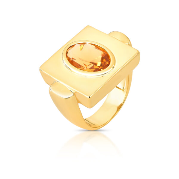 Anel Quadrado Cristal Oval Abaulado Laranja